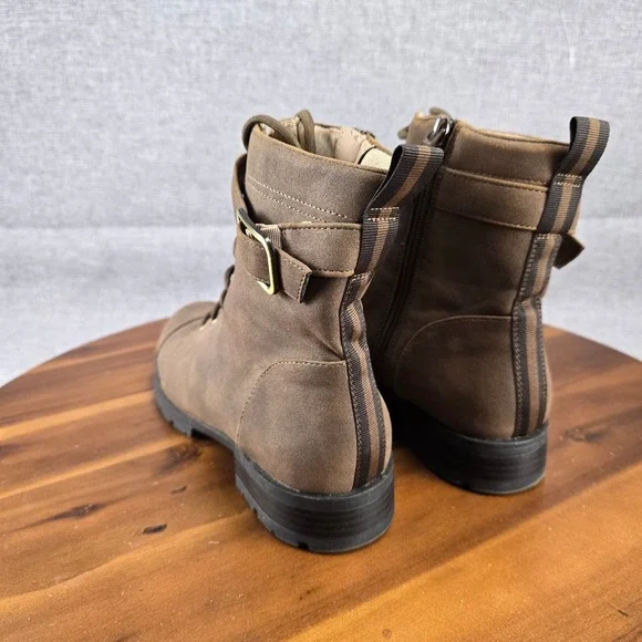 Women's Brown Lace-Up Buckle Accent Ankle Combat Liverpool‎  Boots 8.5W Wide - Picture 12 of 14